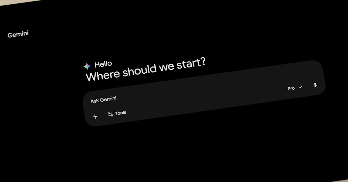 Bildschirm mit der Eingabemaske von Google Gemini und der Frage „Where should we start?“